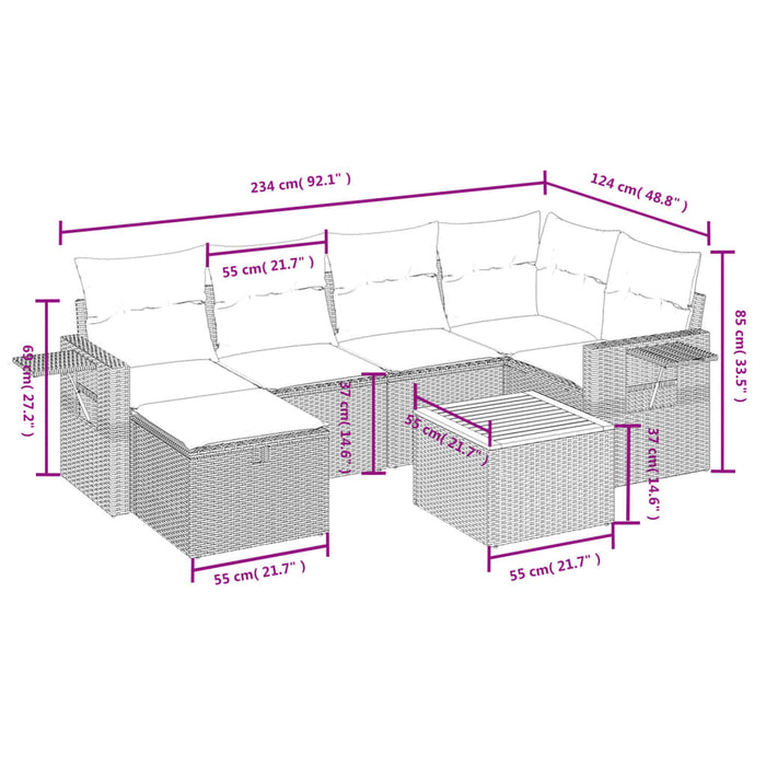 Set canapele de grădină, 7 piese, cu perne, bej, poliratan - WALTI WALTI