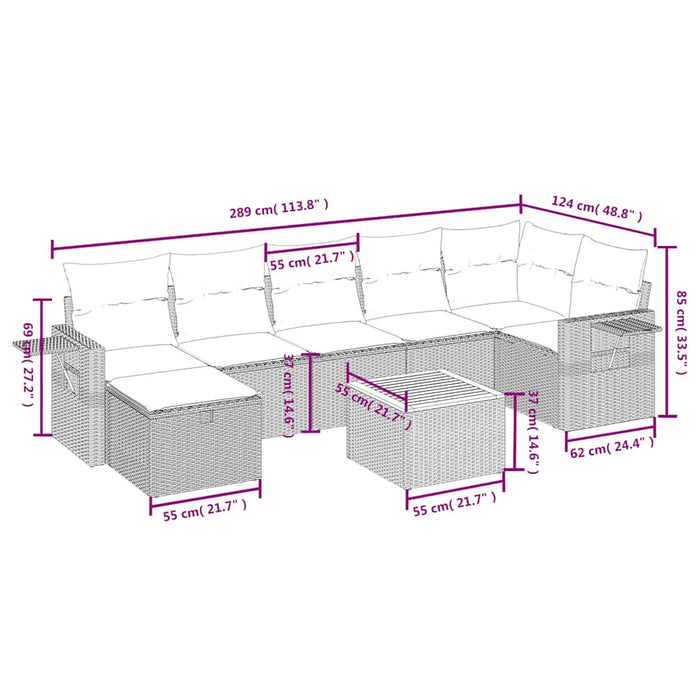 Set mobilier de grădină cu perne, 8 piese, negru, poliratan - WALTI WALTI