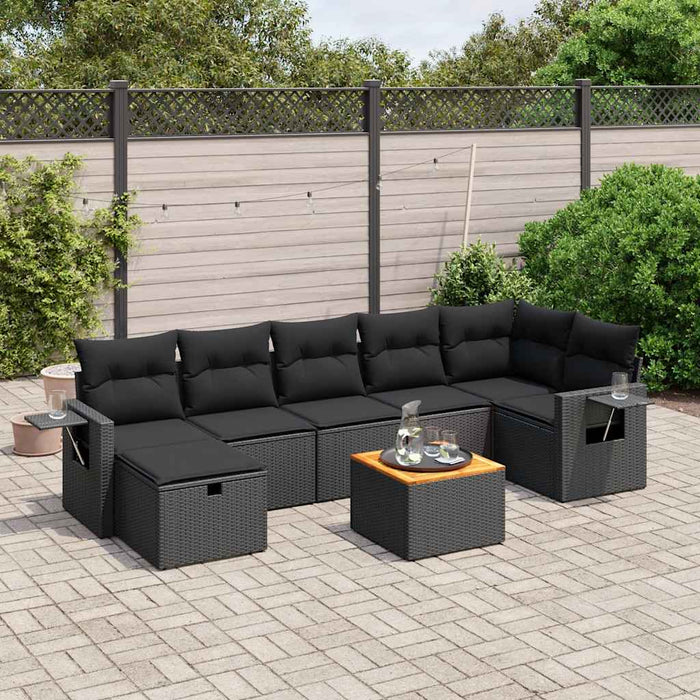 Set mobilier de grădină cu perne, 8 piese, negru, poliratan - WALTI WALTI