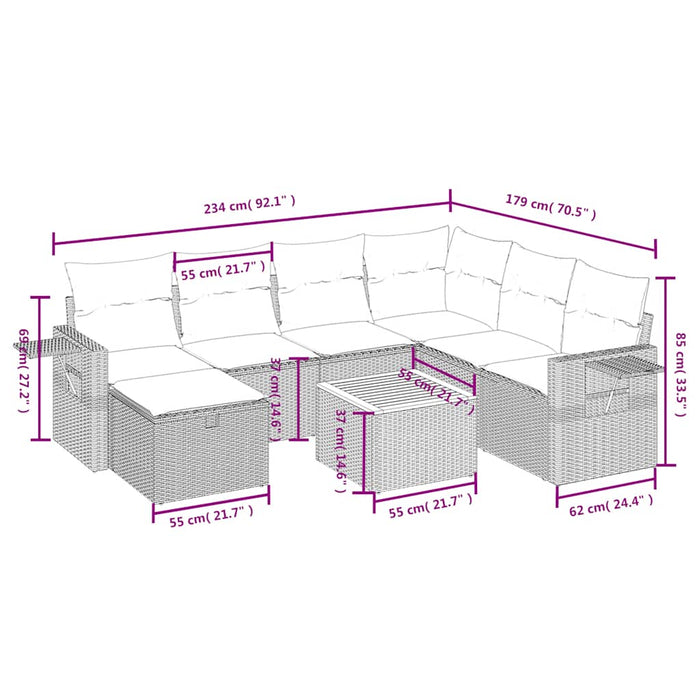 Set mobilier de grădină cu perne, 8 piese, negru, poliratan - WALTI WALTI