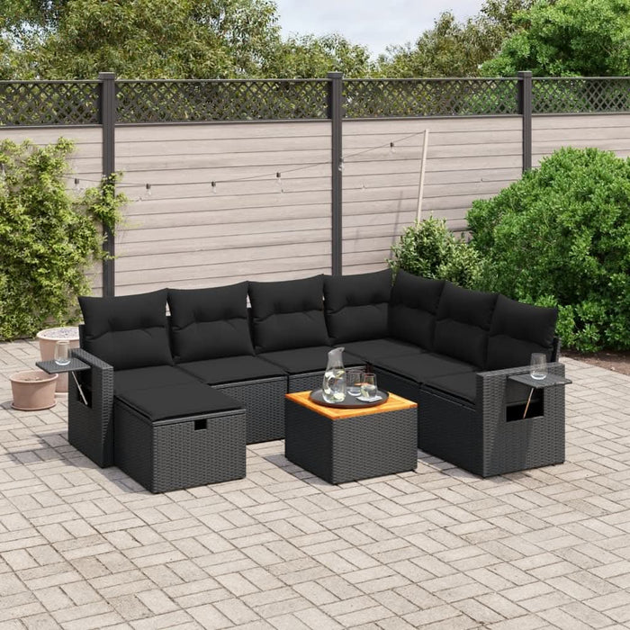 Set mobilier de grădină cu perne, 8 piese, negru, poliratan - WALTI WALTI