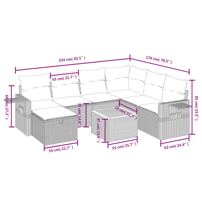 Set mobilier de grădină cu perne, 8 piese, negru, poliratan - WALTI WALTI