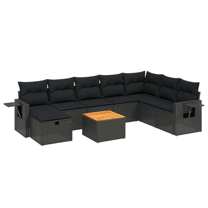 Set mobilier de grădină cu perne, 9 piese, negru, poliratan - WALTI WALTI