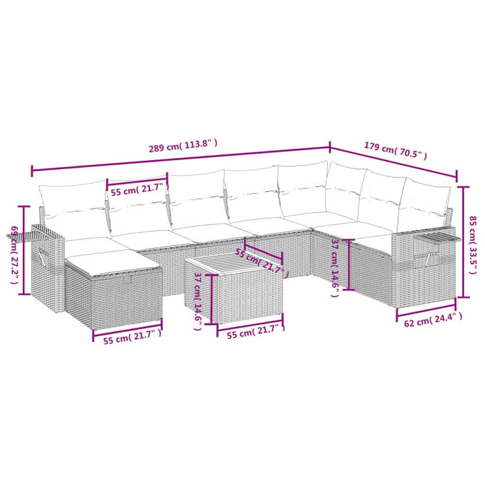 Set mobilier de grădină cu perne, 9 piese, negru, poliratan - WALTI WALTI