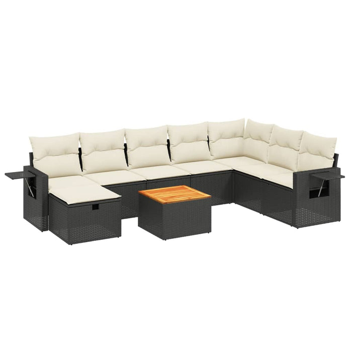 Set mobilier de grădină cu perne, 9 piese, negru, poliratan WALTI