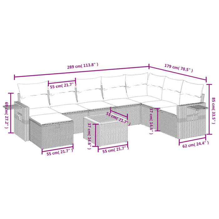 Set mobilier de grădină cu perne, 9 piese, negru, poliratan WALTI