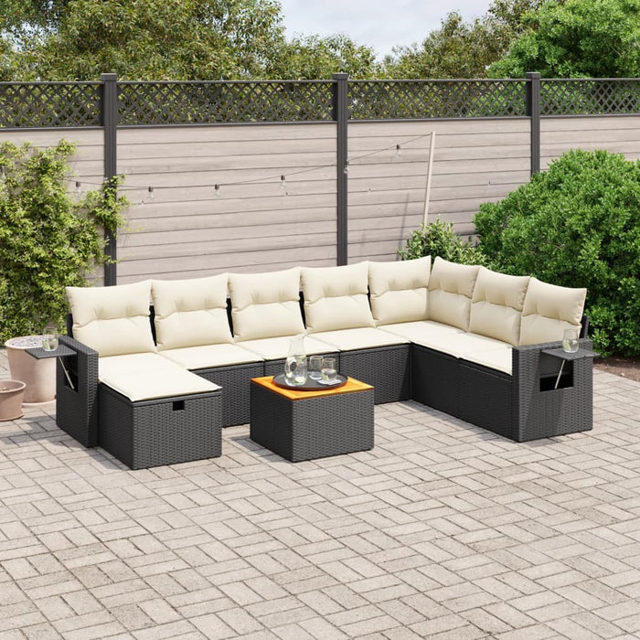Set mobilier de grădină cu perne, 9 piese, negru, poliratan WALTI