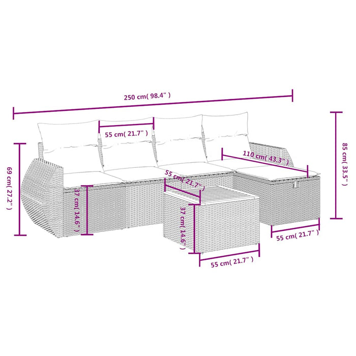 Set mobilier de grădină cu perne, 6 piese, negru, poliratan - WALTI WALTI