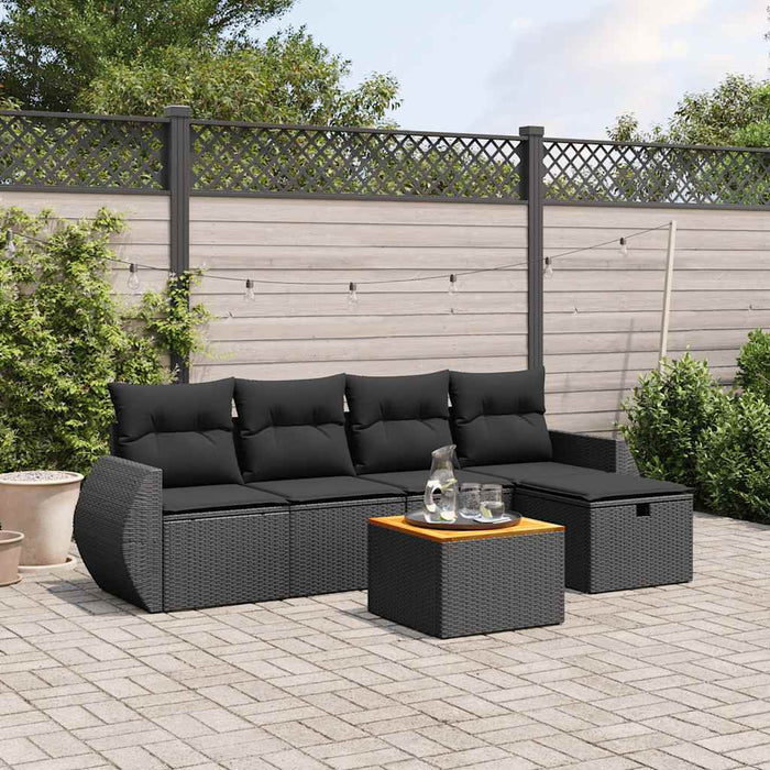 Set mobilier de grădină cu perne, 6 piese, negru, poliratan - WALTI WALTI