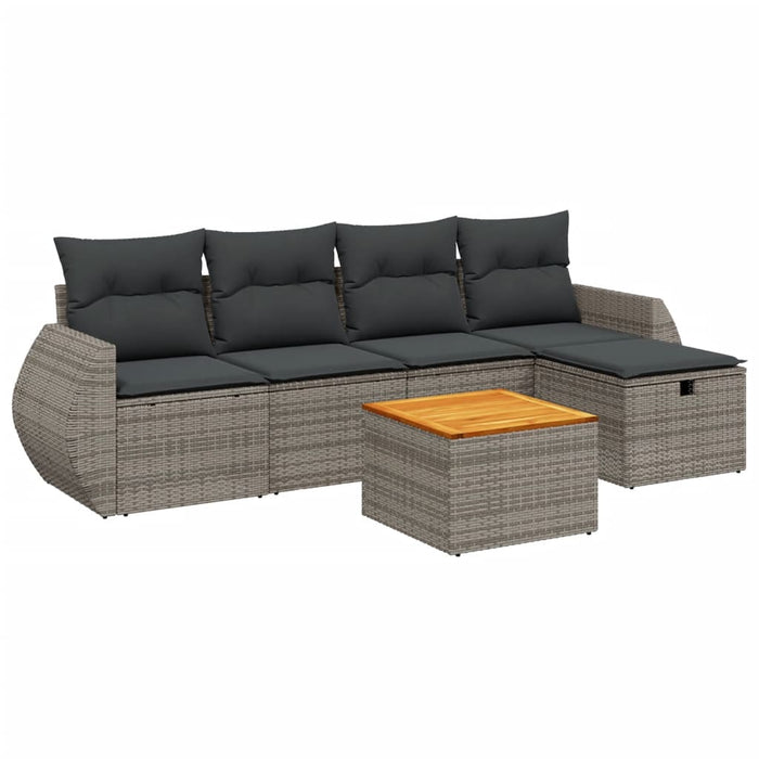 Set mobilier grădină cu perne, 6 piese, gri, poliratan WALTI