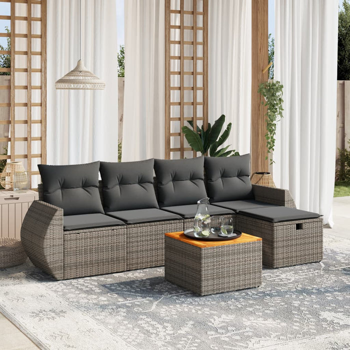 Set mobilier grădină cu perne, 6 piese, gri, poliratan WALTI