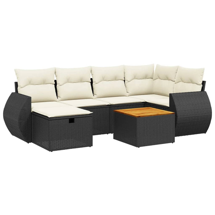 Set canapele de grădină cu perne, 7 piese, negru, poliratan WALTI