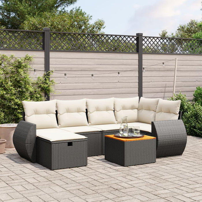 Set canapele de grădină cu perne, 7 piese, negru, poliratan WALTI