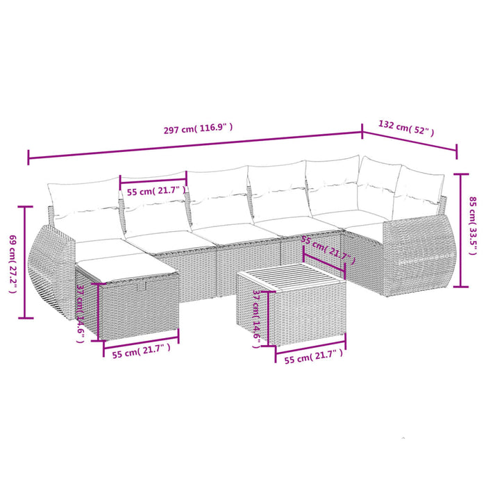 Set mobilier de grădină cu perne, 8 piese, negru, poliratan - WALTI WALTI