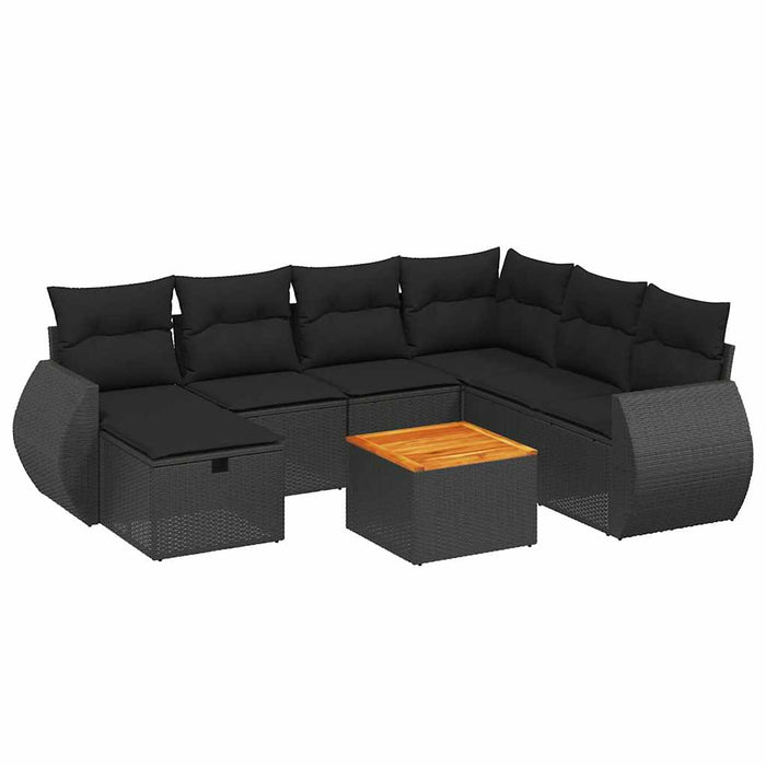 Set mobilier de grădină cu perne, 8 piese, negru, poliratan - WALTI WALTI