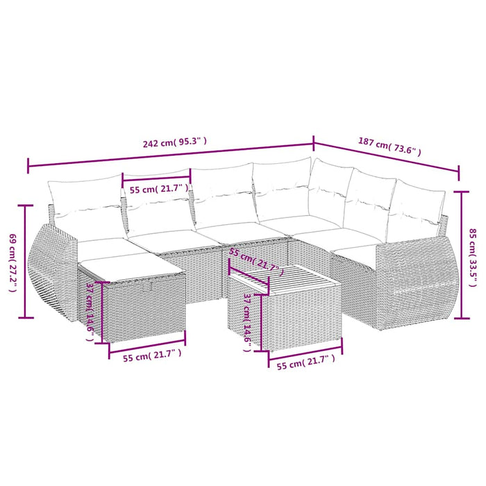Set mobilier de grădină cu perne, 8 piese, negru, poliratan - WALTI WALTI