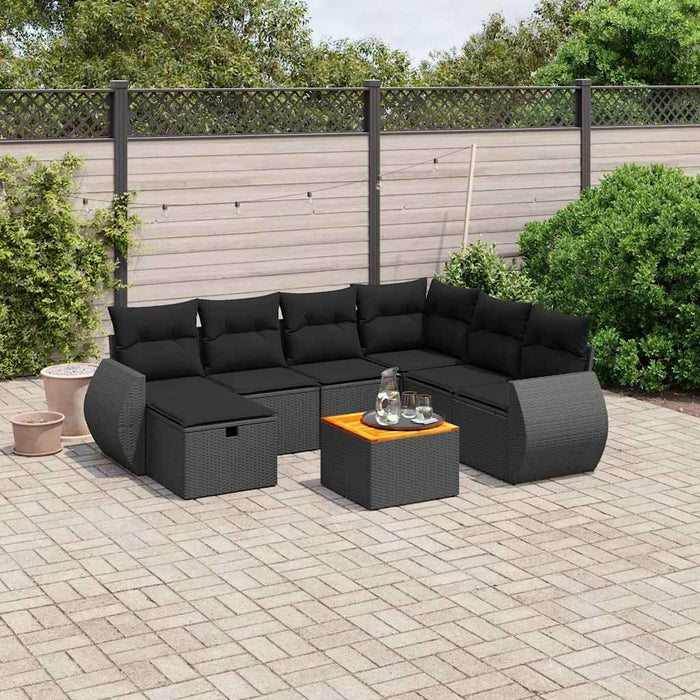 Set mobilier de grădină cu perne, 8 piese, negru, poliratan - WALTI WALTI