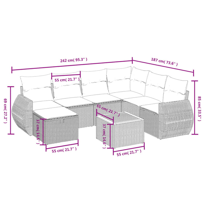 Set mobilier de grădină cu perne, 8 piese, negru, poliratan - WALTI WALTI