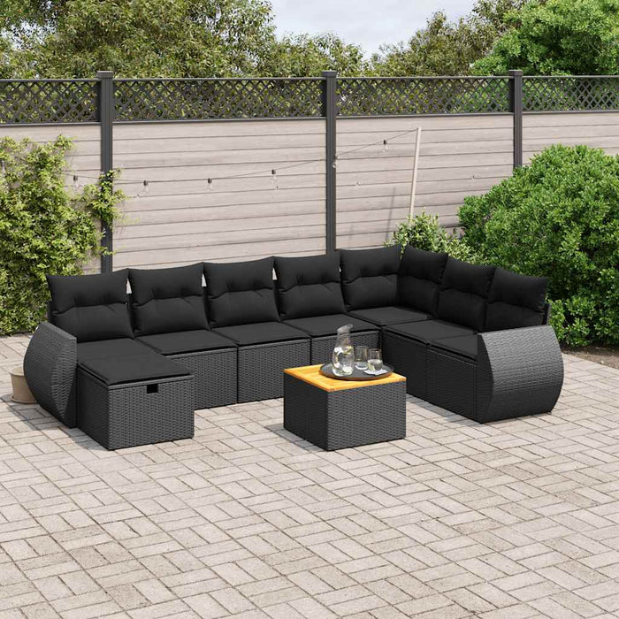 Set mobilier de grădină cu perne, 9 piese, negru, poliratan - WALTI WALTI