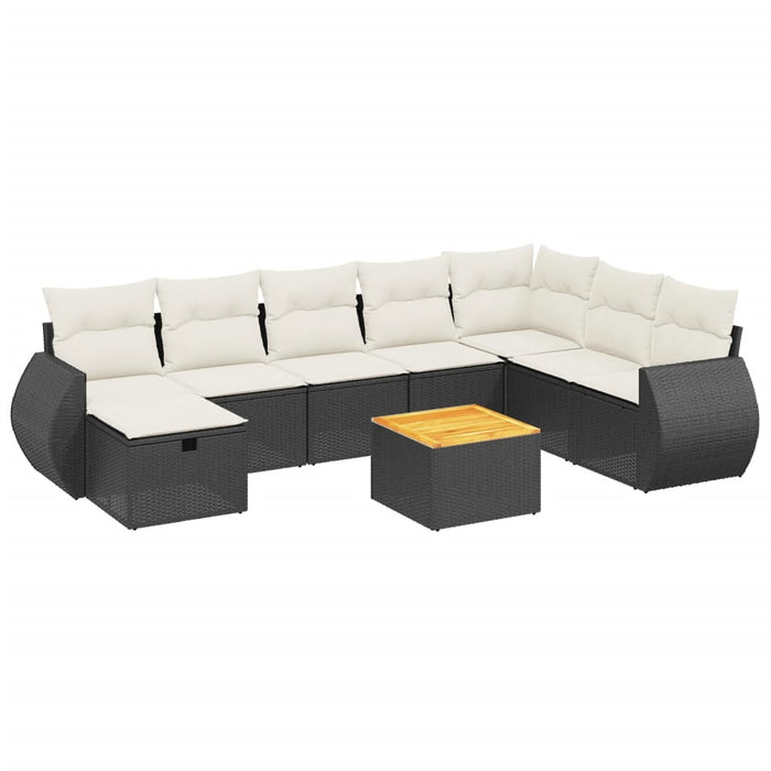 Set mobilier de grădină cu perne, 9 piese, negru, poliratan WALTI