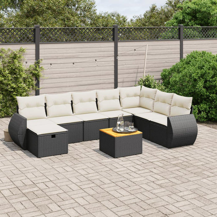Set mobilier de grădină cu perne, 9 piese, negru, poliratan WALTI