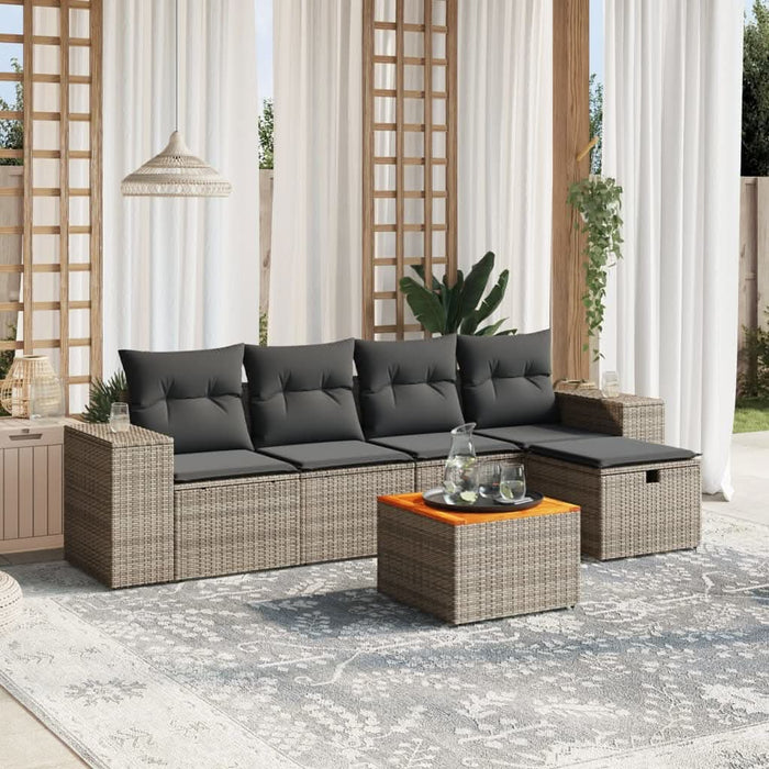 Set mobilier grădină cu perne, 6 piese, gri, poliratan - WALTI WALTI