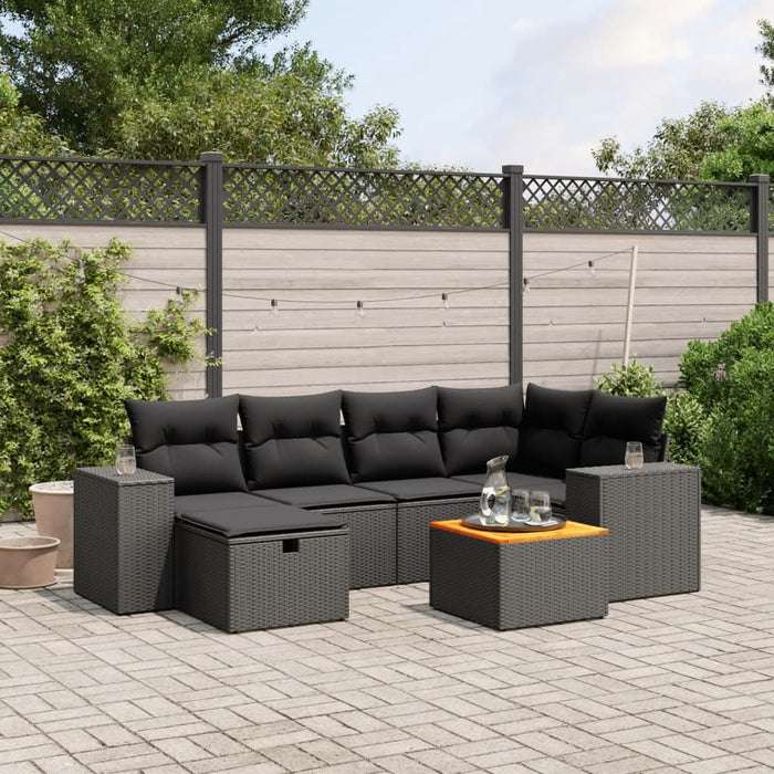 Set canapele de grădină cu perne, 7 piese, negru, poliratan - WALTI WALTI