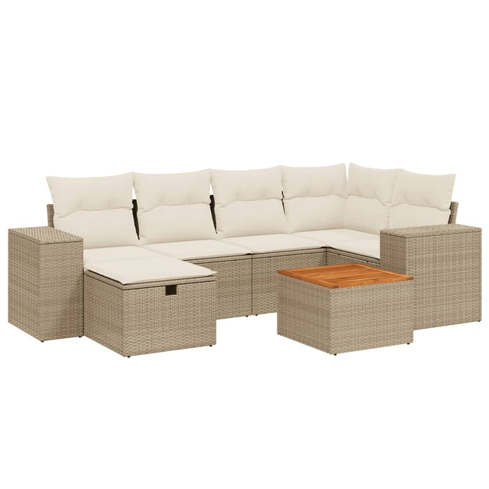 Set canapele de grădină, 7 piese, cu perne, bej, poliratan WALTI