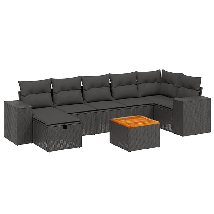 Set mobilier de grădină cu perne, 8 piese, negru, poliratan - WALTI WALTI