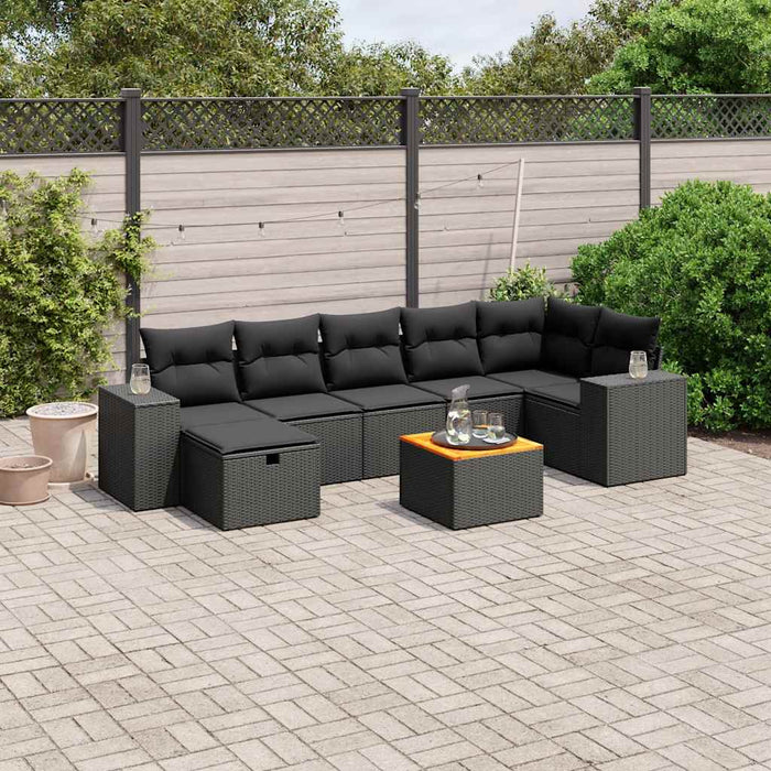 Set mobilier de grădină cu perne, 8 piese, negru, poliratan - WALTI WALTI