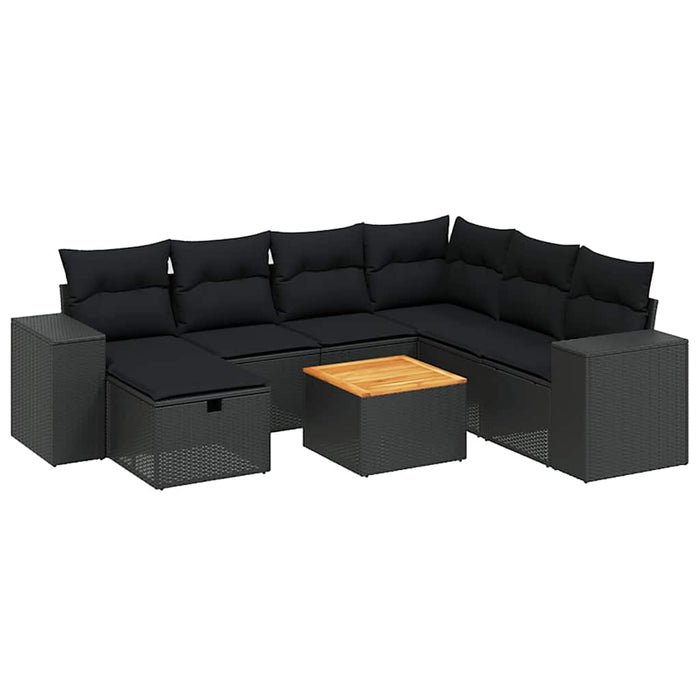 Set mobilier de grădină cu perne, 8 piese, negru, poliratan - WALTI WALTI