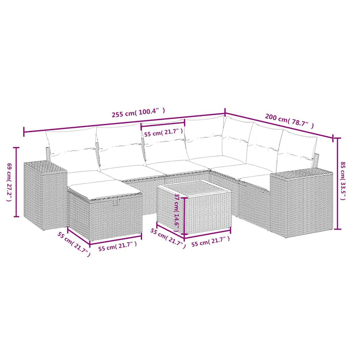 Set mobilier de grădină cu perne, 8 piese, negru, poliratan - WALTI WALTI