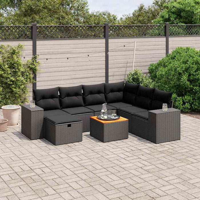 Set mobilier de grădină cu perne, 8 piese, negru, poliratan - WALTI WALTI