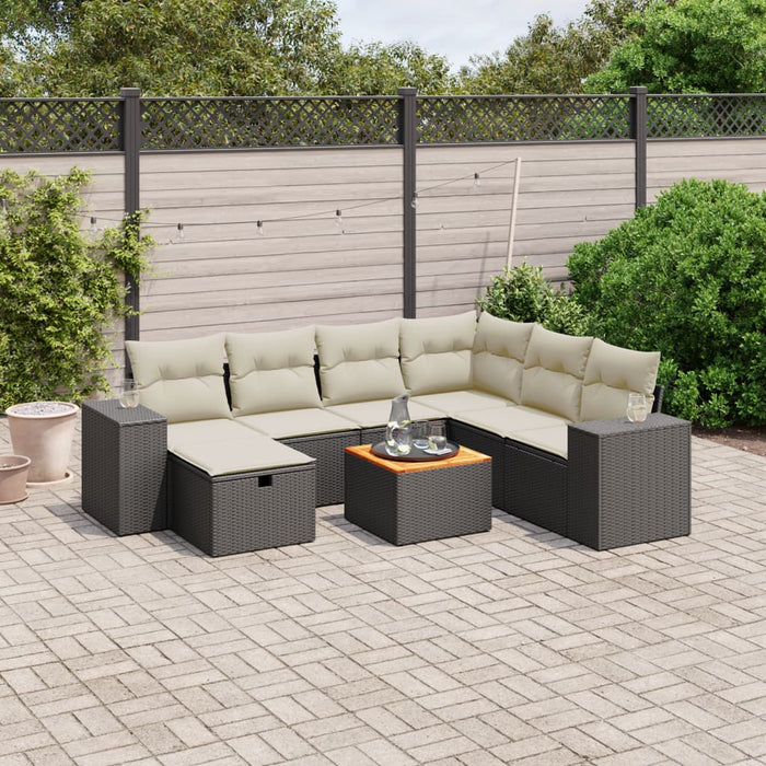 Set mobilier de grădină cu perne, 8 piese, negru, poliratan - WALTI WALTI
