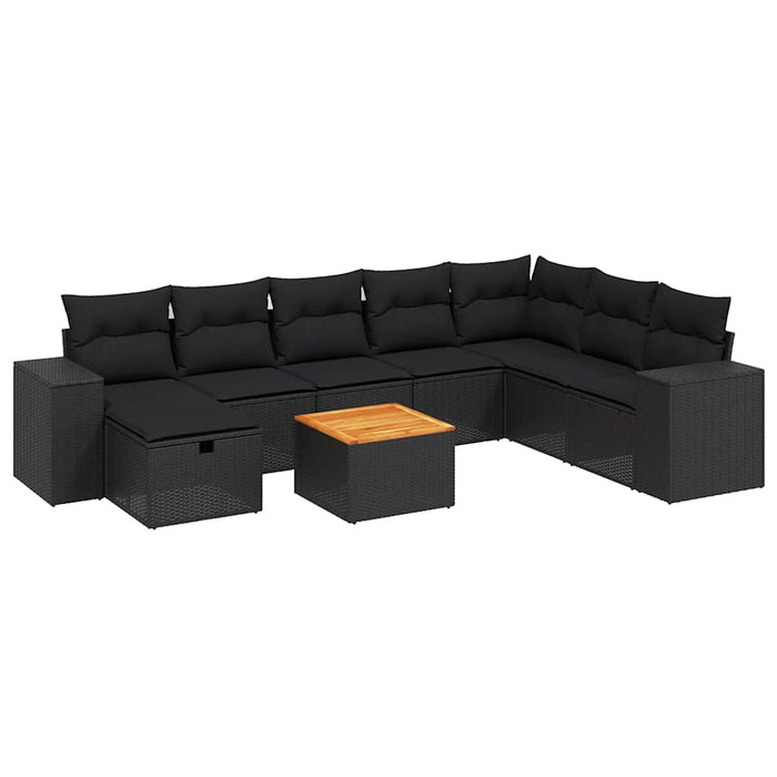 Set mobilier de grădină cu perne, 9 piese, negru, poliratan - WALTI WALTI