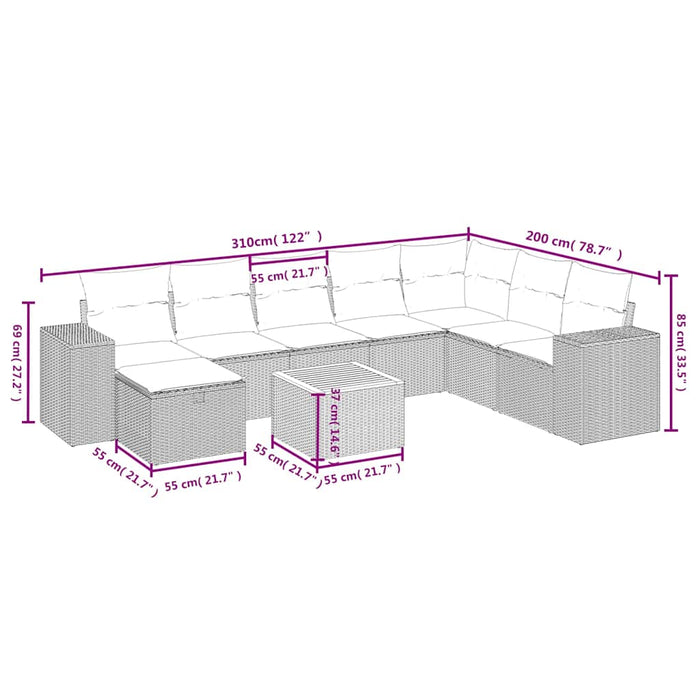 Set mobilier de grădină cu perne, 9 piese, negru, poliratan - WALTI WALTI