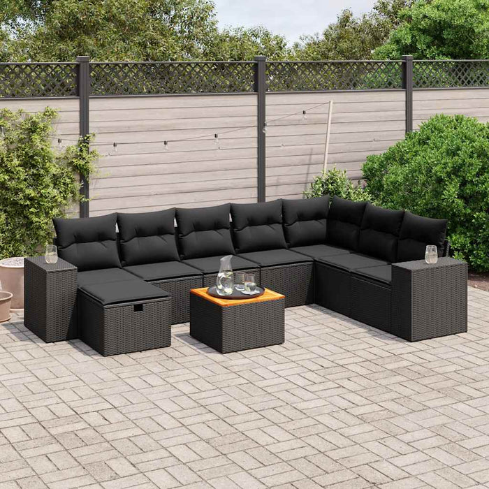 Set mobilier de grădină cu perne, 9 piese, negru, poliratan - WALTI WALTI