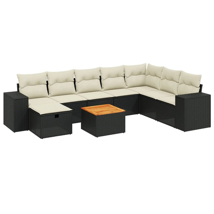 Set mobilier de grădină cu perne, 9 piese, negru, poliratan WALTI
