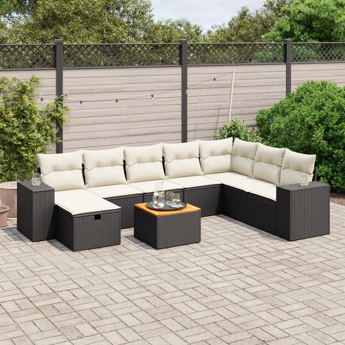 Set mobilier de grădină cu perne, 9 piese, negru, poliratan WALTI