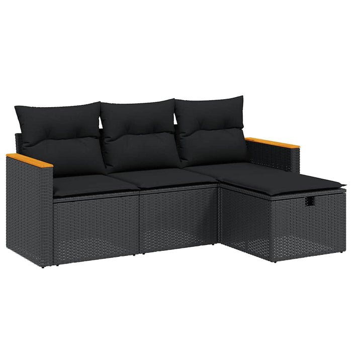 Set mobilier de grădină cu perne, 4 piese, negru, poliratan WALTI