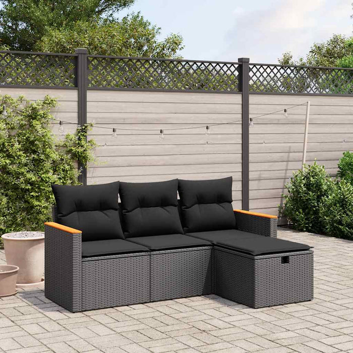 Set mobilier de grădină cu perne, 4 piese, negru, poliratan WALTI