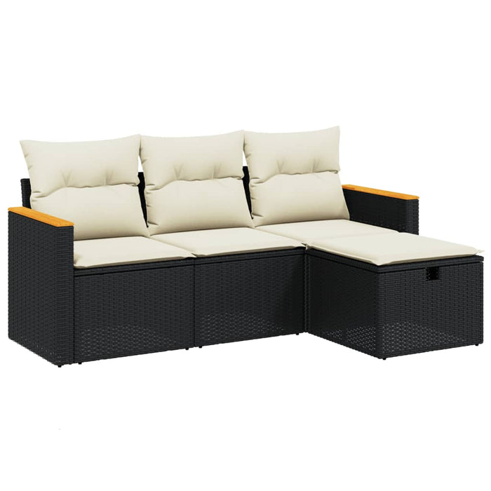 Set mobilier de grădină cu perne, 4 piese, negru, poliratan - WALTI WALTI