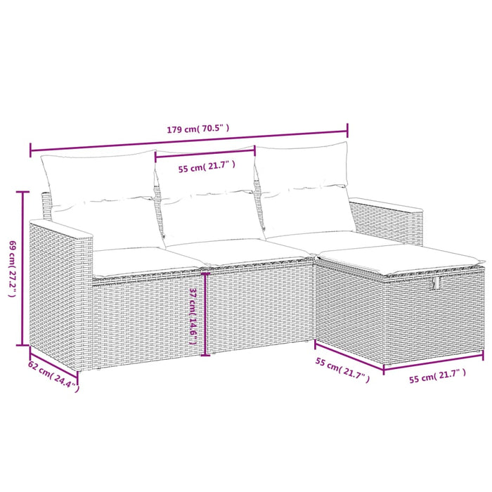 Set mobilier de grădină cu perne, 4 piese, negru, poliratan - WALTI WALTI