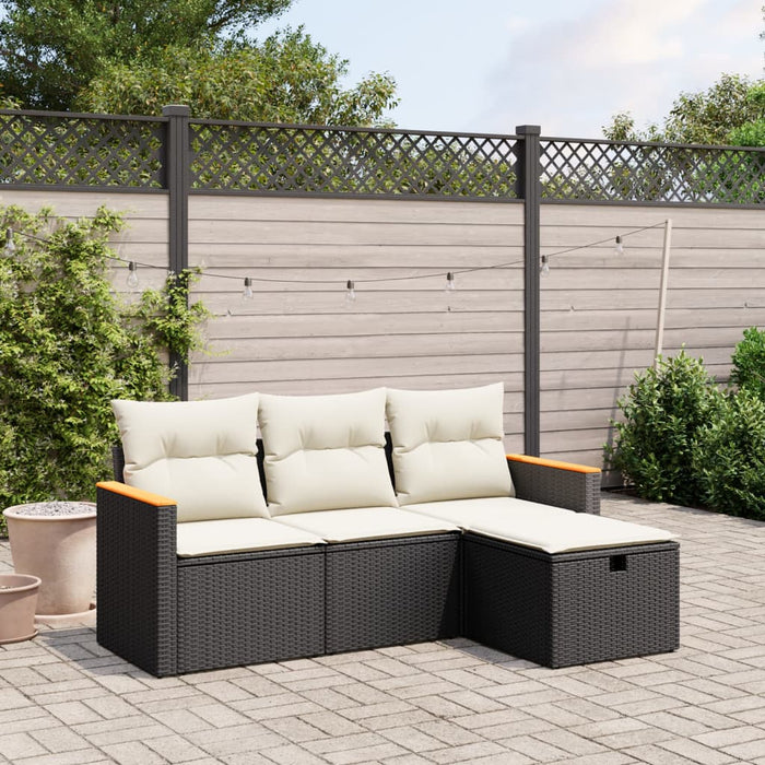 Set mobilier de grădină cu perne, 4 piese, negru, poliratan - WALTI WALTI