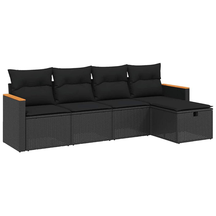 Set mobilier de grădină cu perne, 5 piese, negru, poliratan WALTI
