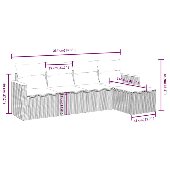 Set mobilier de grădină cu perne, 5 piese, negru, poliratan WALTI