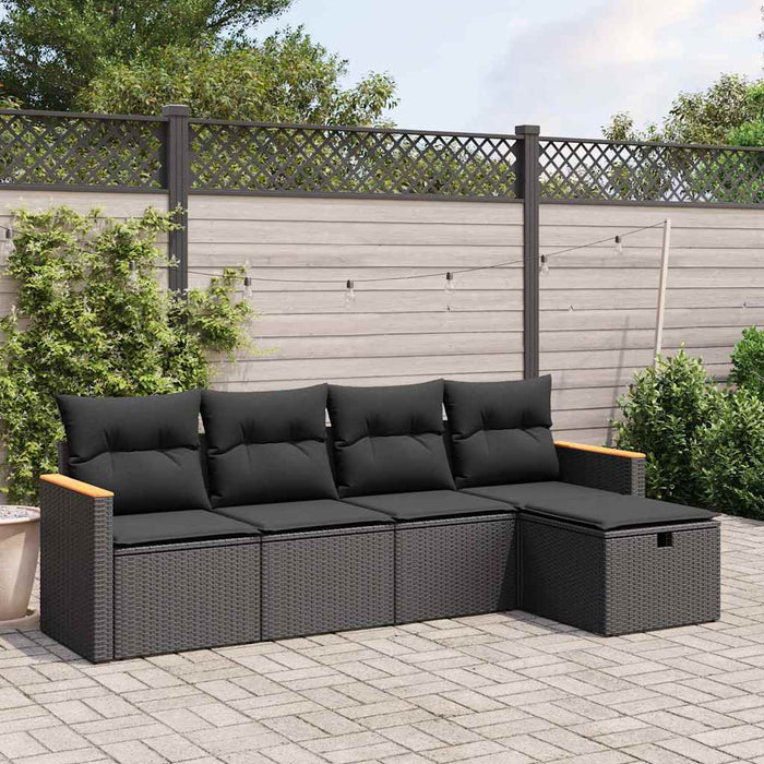 Set mobilier de grădină cu perne, 5 piese, negru, poliratan WALTI