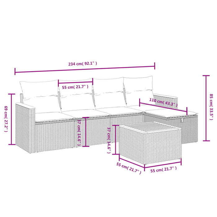 Set mobilier de grădină cu perne, 6 piese, negru, poliratan - WALTI WALTI