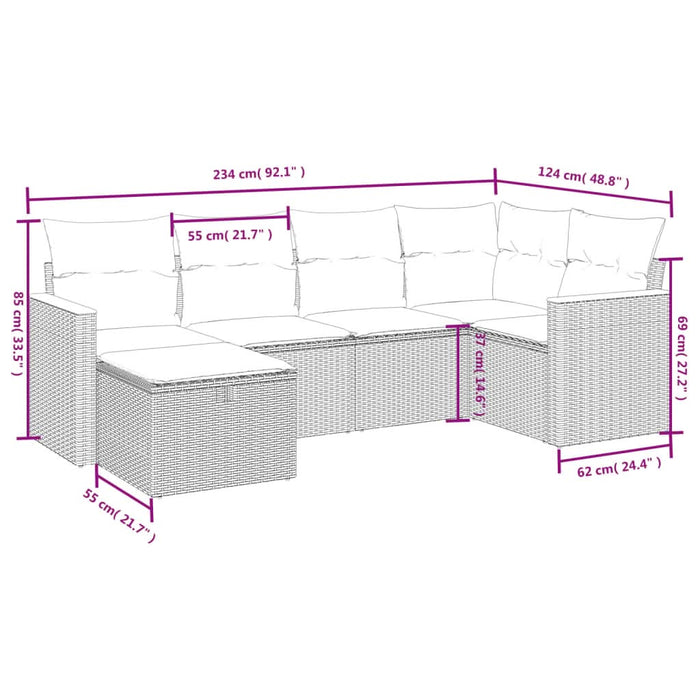 Set mobilier de grădină cu perne, 6 piese, negru, poliratan - WALTI WALTI