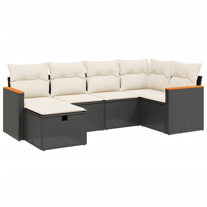 Set mobilier de grădină cu perne, 6 piese, negru, poliratan WALTI